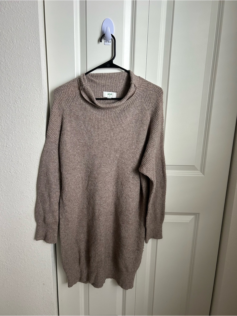 Aerie Taupe Ribbed Cowl Neck Sweater Dress